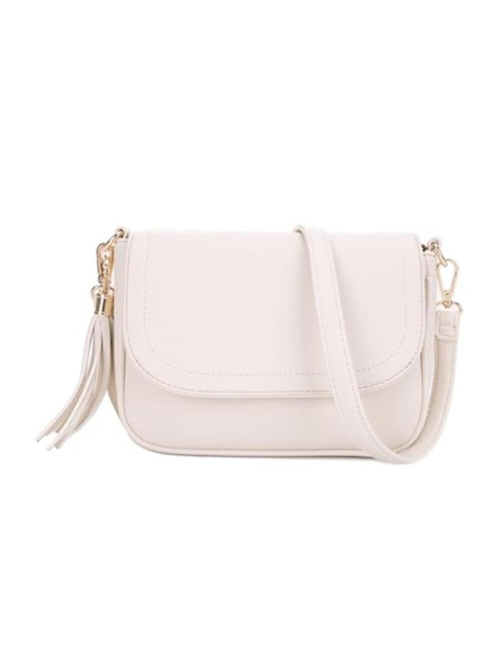 Off White Small Crossbody Bag Women Flap Saddle Purse Tassel Vegan Leather New